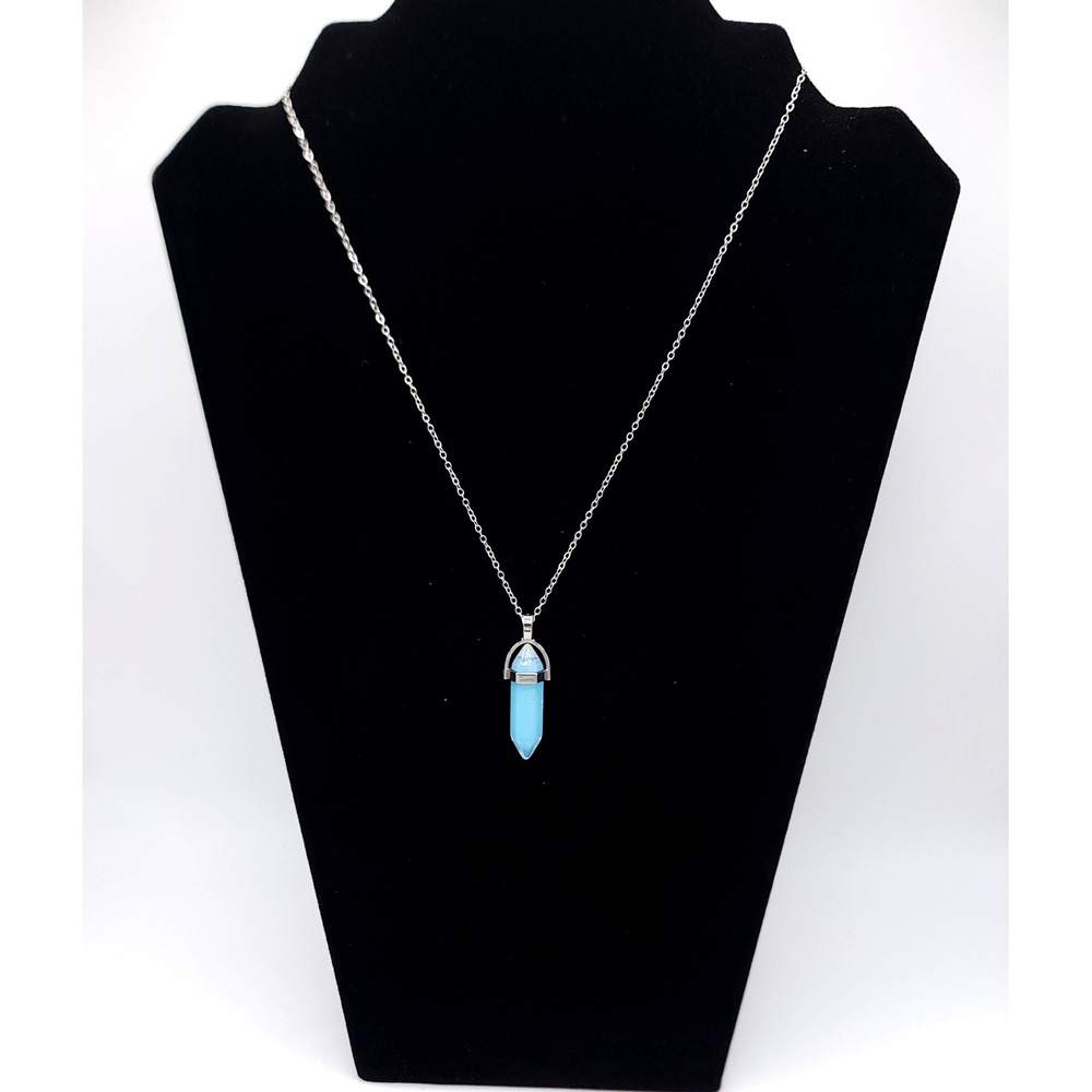 Opalite Crystal Point Necklace Silver Tone Blue 18-20in